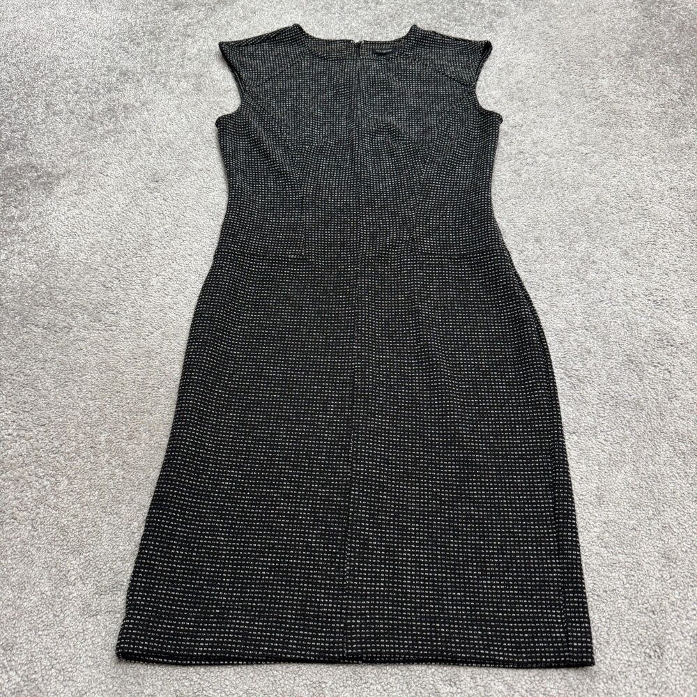 Ann Taylor Textured Cap Sleeve Sheath Pencil Work Dress Womens XS Black White